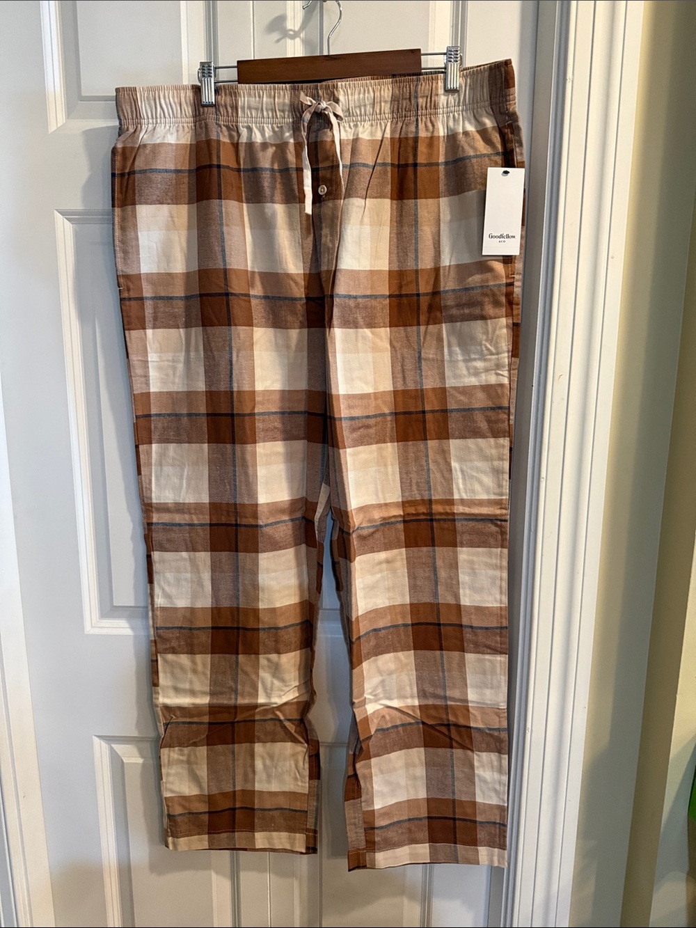 Goodfellow & Co Brown Cream Plaid Drawstring Sleep Pants